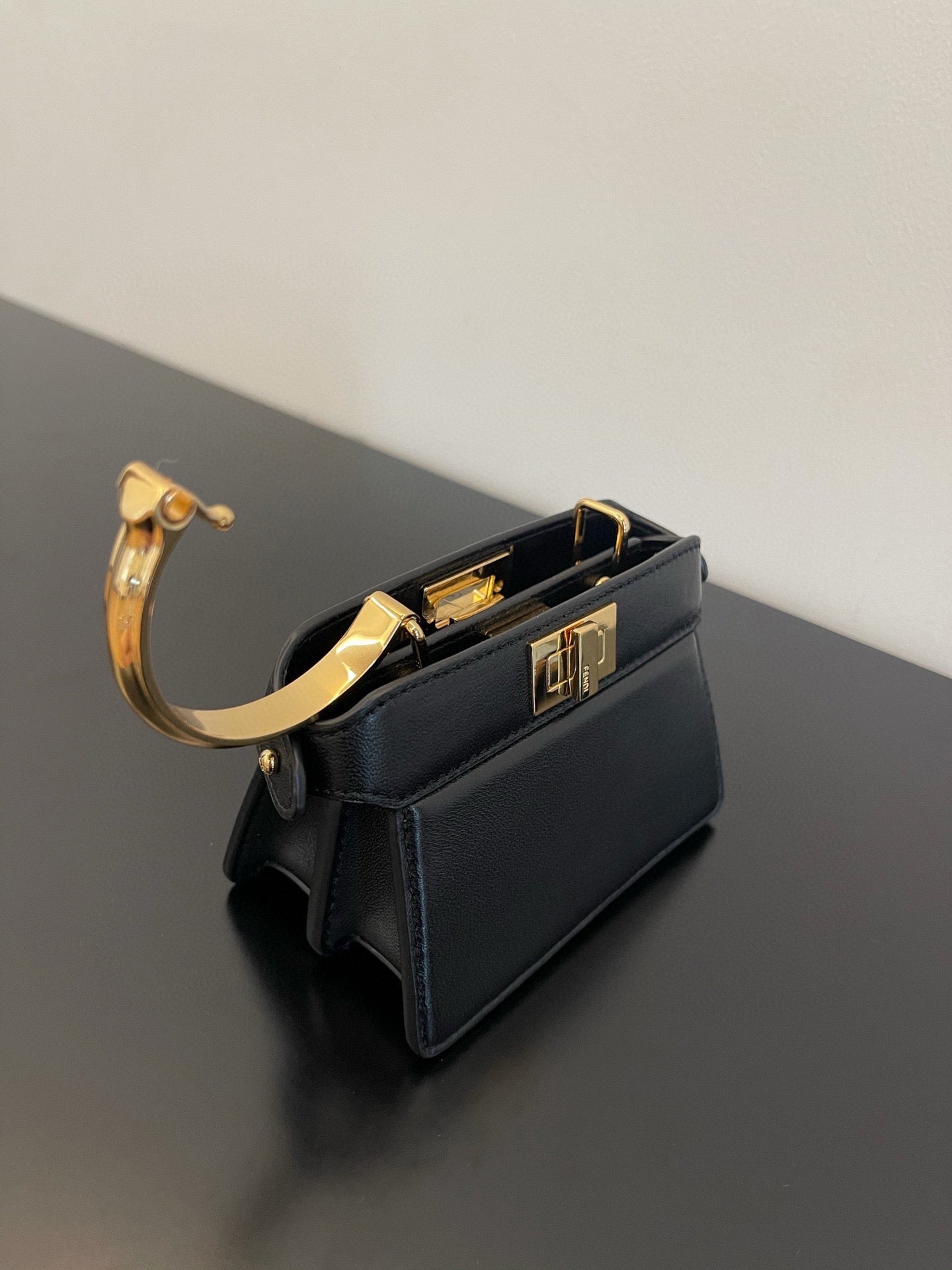 FENDI PEEKABOO ISEEU MICRO 12 BAG IN BLACK CALFSKIN WITH GOLD HARDWARE