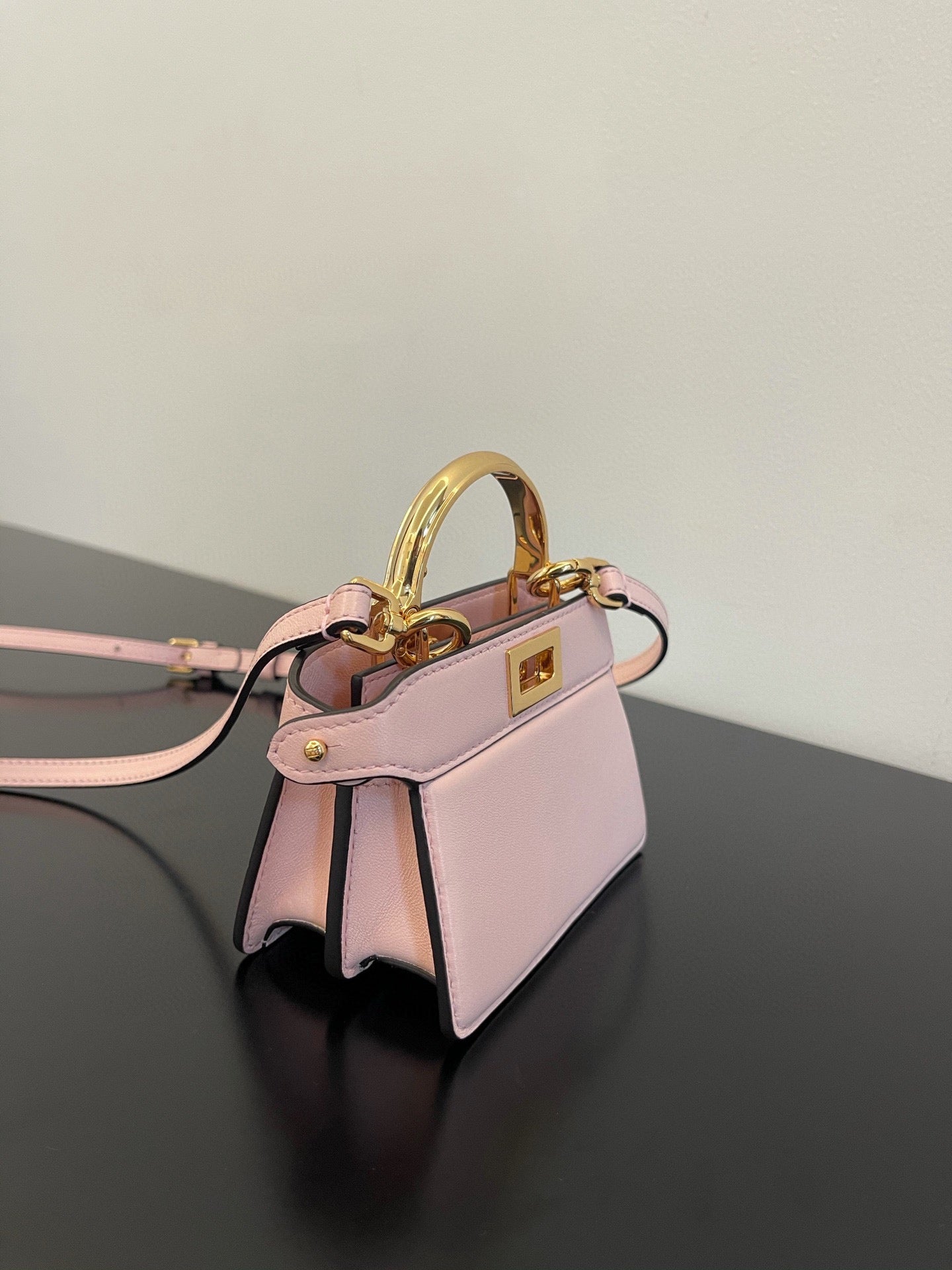 FENDI PEEKABOO ISEEU MICRO 12 BAG IN LIGHT PINK CALFSKIN WITH GOLD HARDWARE