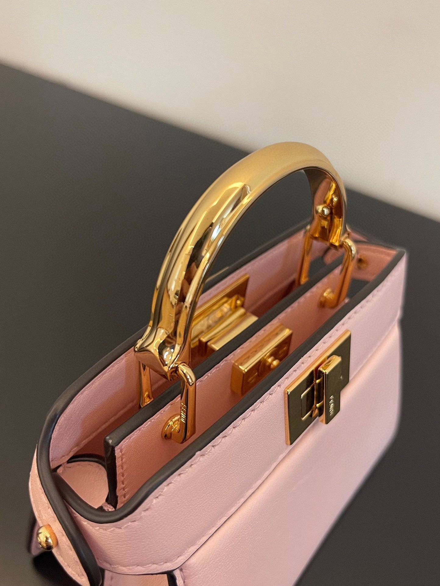 FENDI PEEKABOO ISEEU MICRO 12 BAG IN LIGHT PINK CALFSKIN WITH GOLD HARDWARE