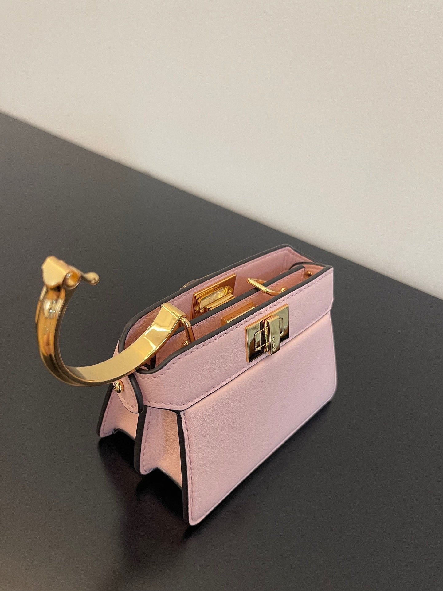 FENDI PEEKABOO ISEEU MICRO 12 BAG IN LIGHT PINK CALFSKIN WITH GOLD HARDWARE