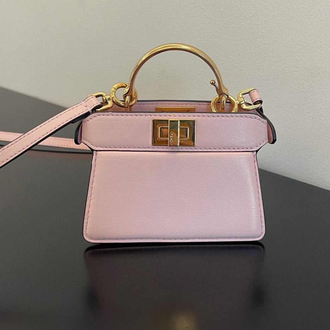 FENDI PEEKABOO ISEEU MICRO 12 BAG IN LIGHT PINK CALFSKIN WITH GOLD HARDWARE