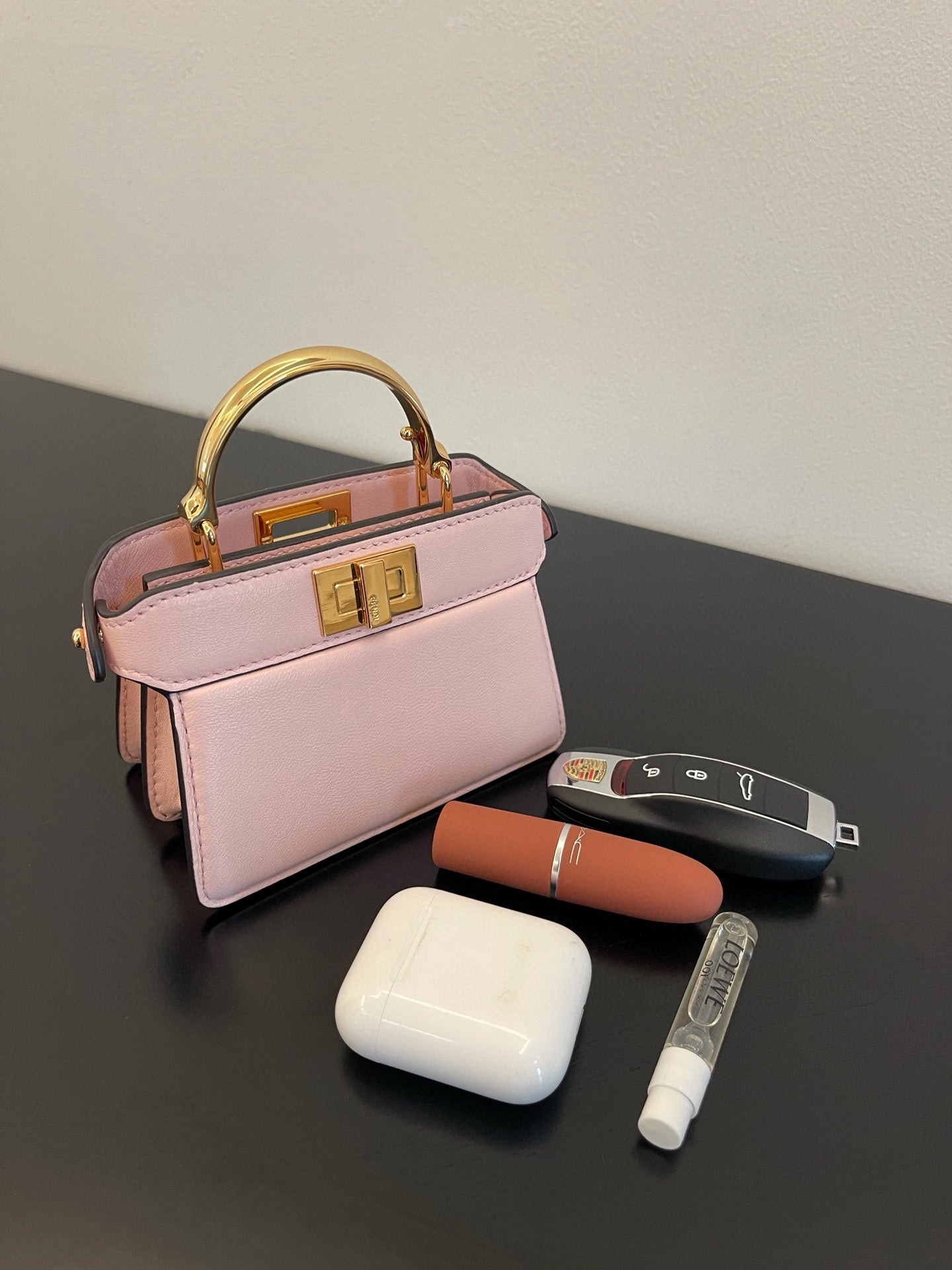 FENDI PEEKABOO ISEEU MICRO 12 BAG IN LIGHT PINK CALFSKIN WITH GOLD HARDWARE