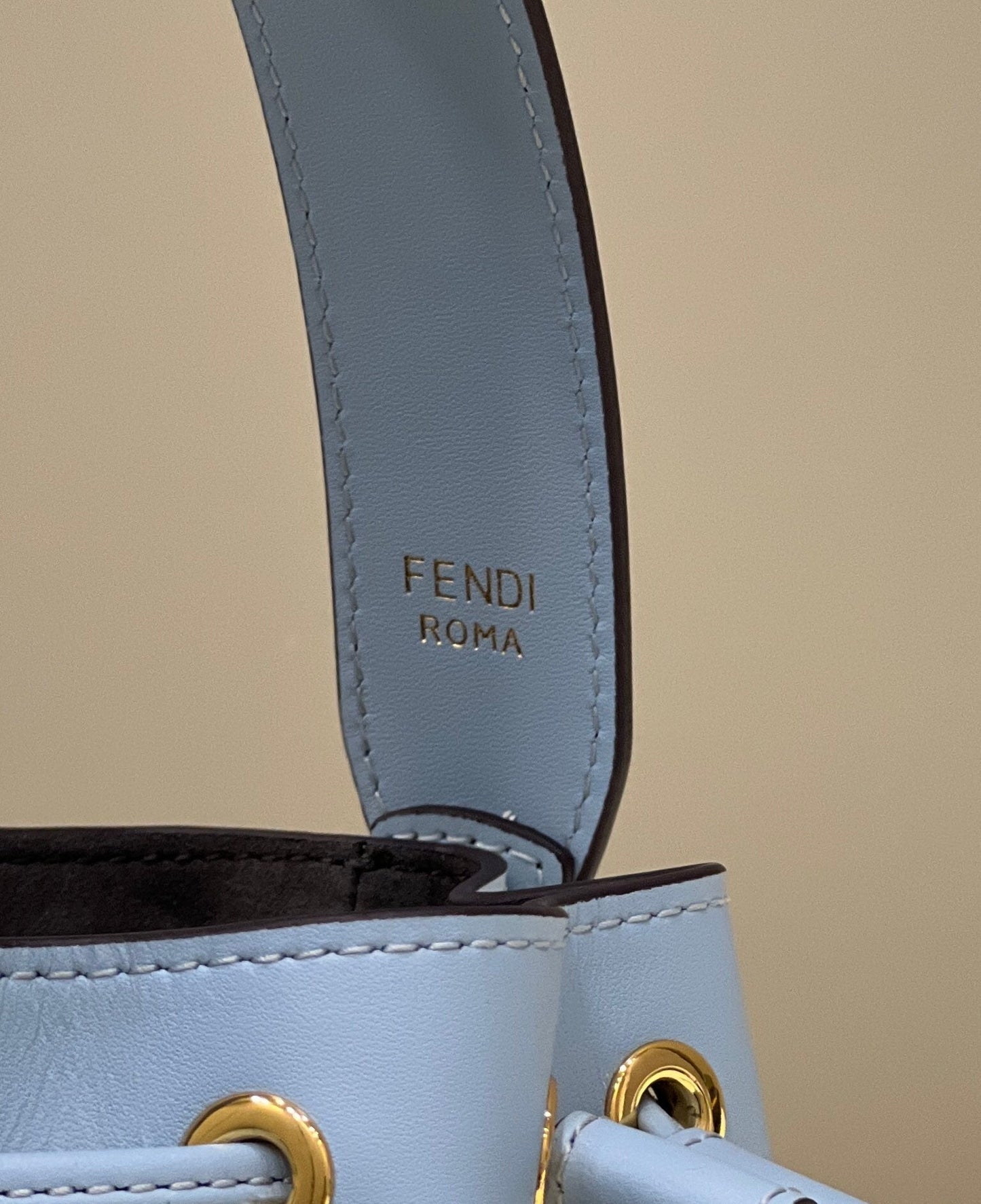 MON TRESOR MINI 18 BAG IN LIGHT BLUE CALFSKIN FF WITH GOLD HARDWARE