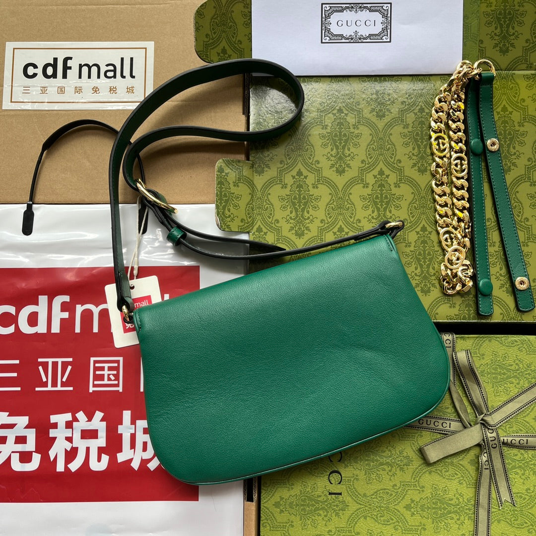 BLONDIE SHOULDER BAG 28 IN CASTLETON GREEN LAMBSKIN GOLD HARDWARE