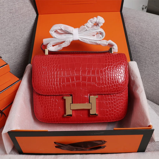 HM CONSTANCE 23 RED ALLIGATOR GOLD HARDWARE