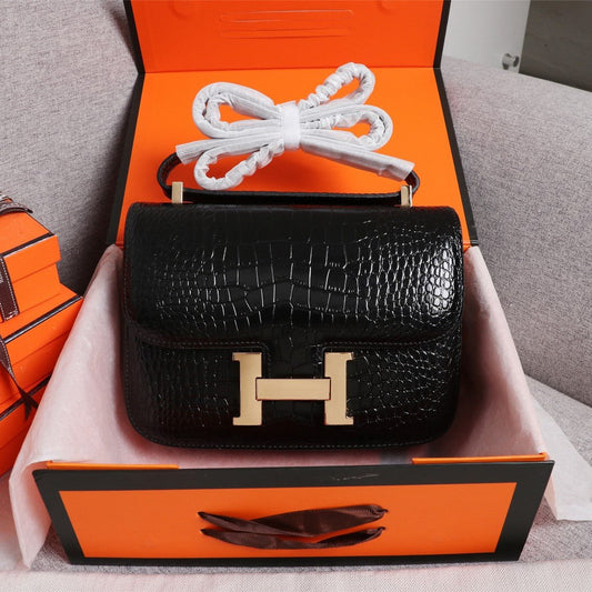 HM CONSTANCE 23 BLACK ALLIGATOR GOLD HARDWARE