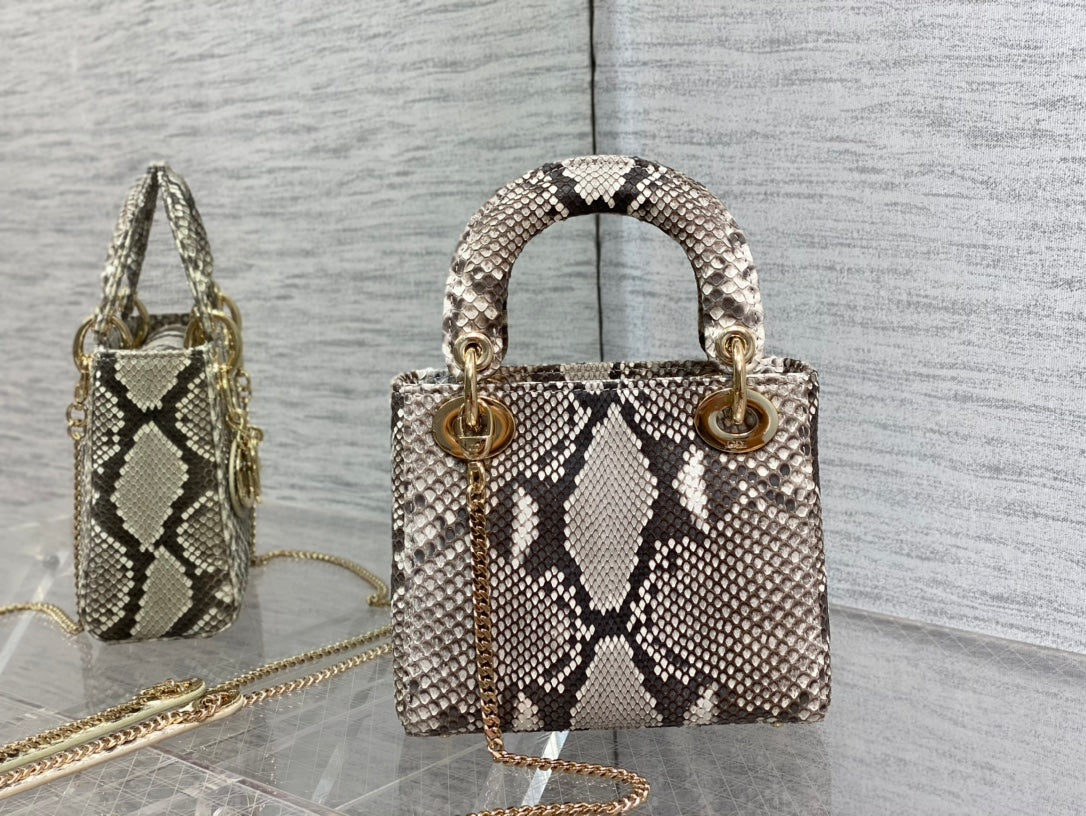 MINI LADY 17 BAG IN DARK BROWN PYTHON LEATHER