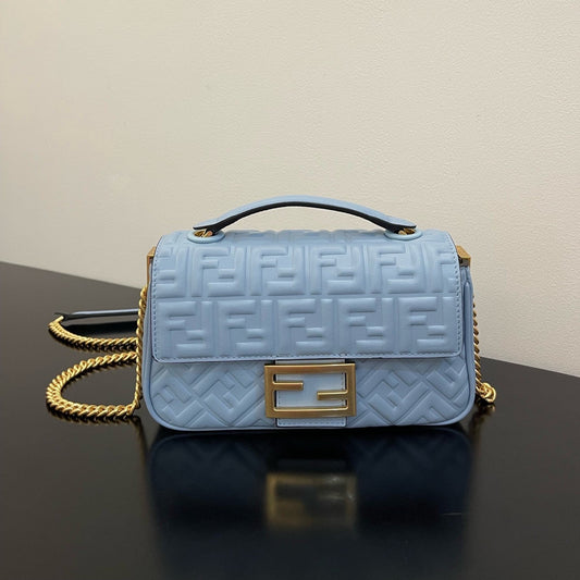 Fend Baguette 24 Bag With FF Motif Baby Blue Leather Ghw