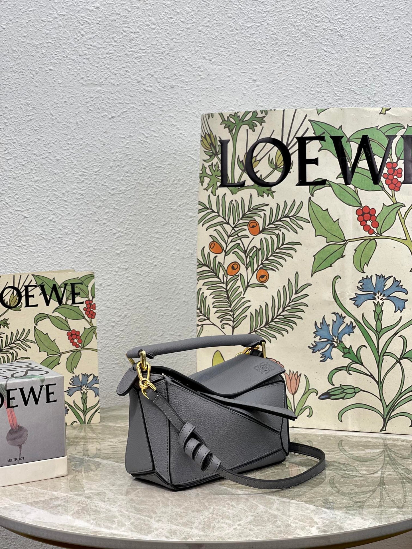 LOE MINI 18 PUZZLE BAG IN GREY CALFSKIN