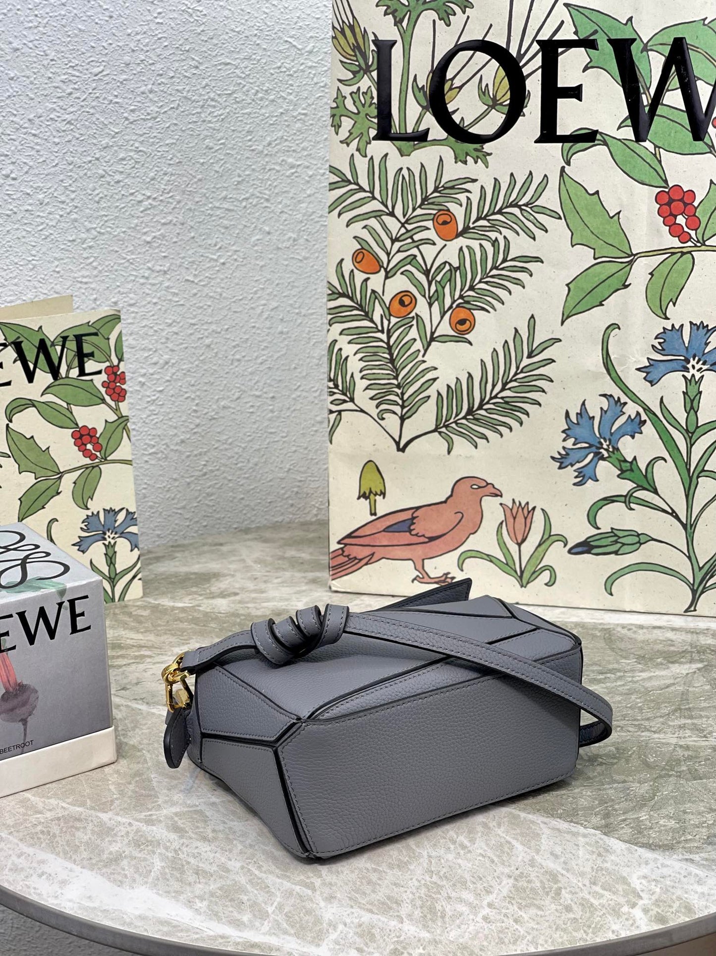 LOE MINI 18 PUZZLE BAG IN GREY CALFSKIN