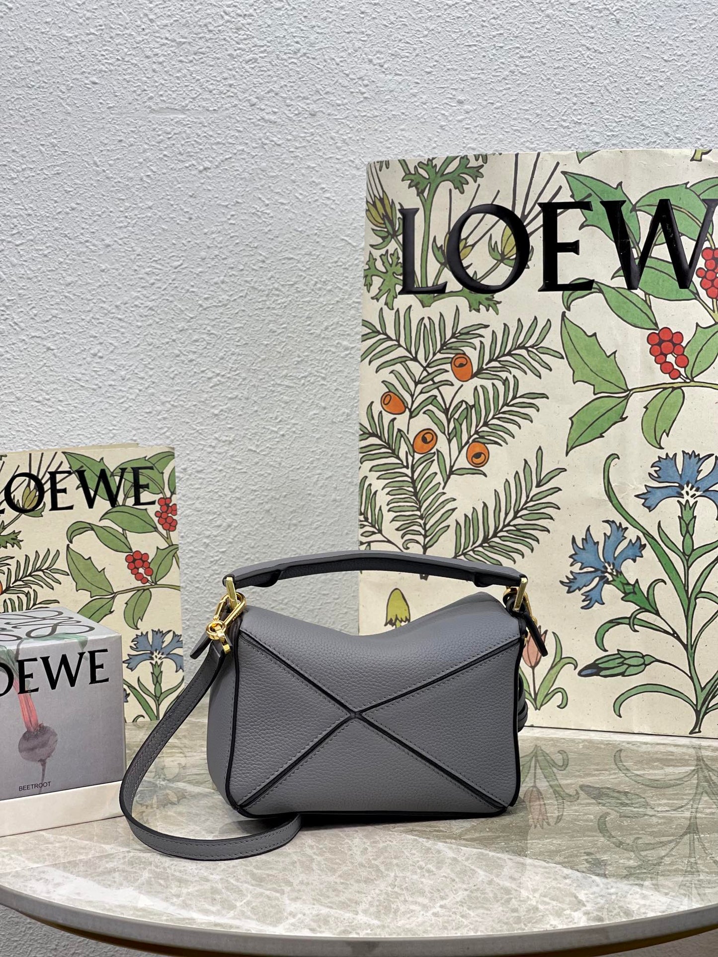 LOE MINI 18 PUZZLE BAG IN GREY CALFSKIN