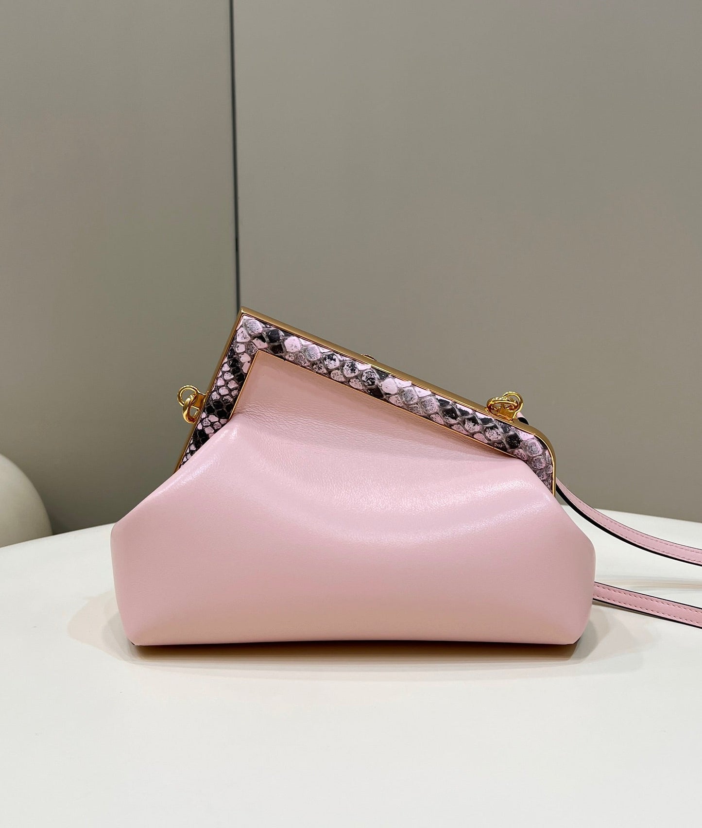 FENDI FIRST SMALL 26 LIGHT PINK LEATHER BAG WITH EXOTIC DETAILS