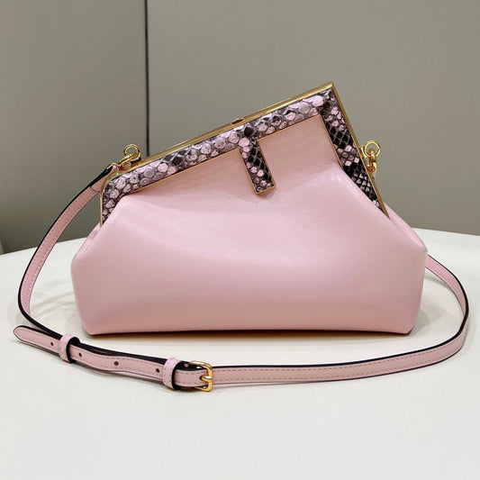 FENDI FIRST SMALL 26 LIGHT PINK LEATHER BAG WITH EXOTIC DETAILS