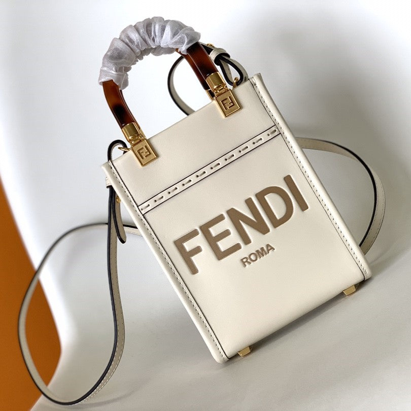 Fend Mini Sunshine Shopper Bag 18 White Leather