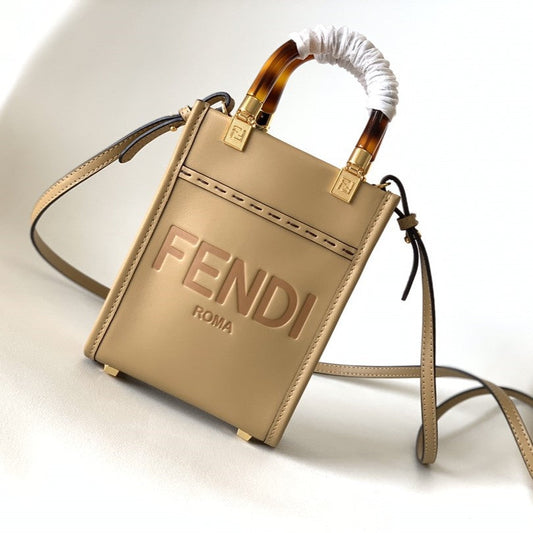 Fend Mini Sunshine Shopper Bag 18 Beige Leather