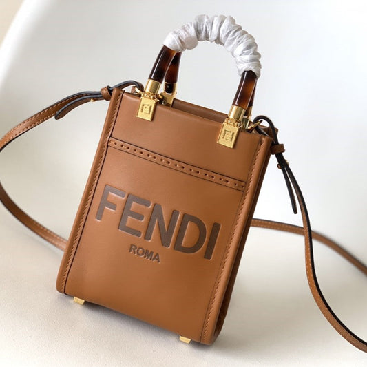 Fend Mini Sunshine Shopper Bag 18 Tan Leather