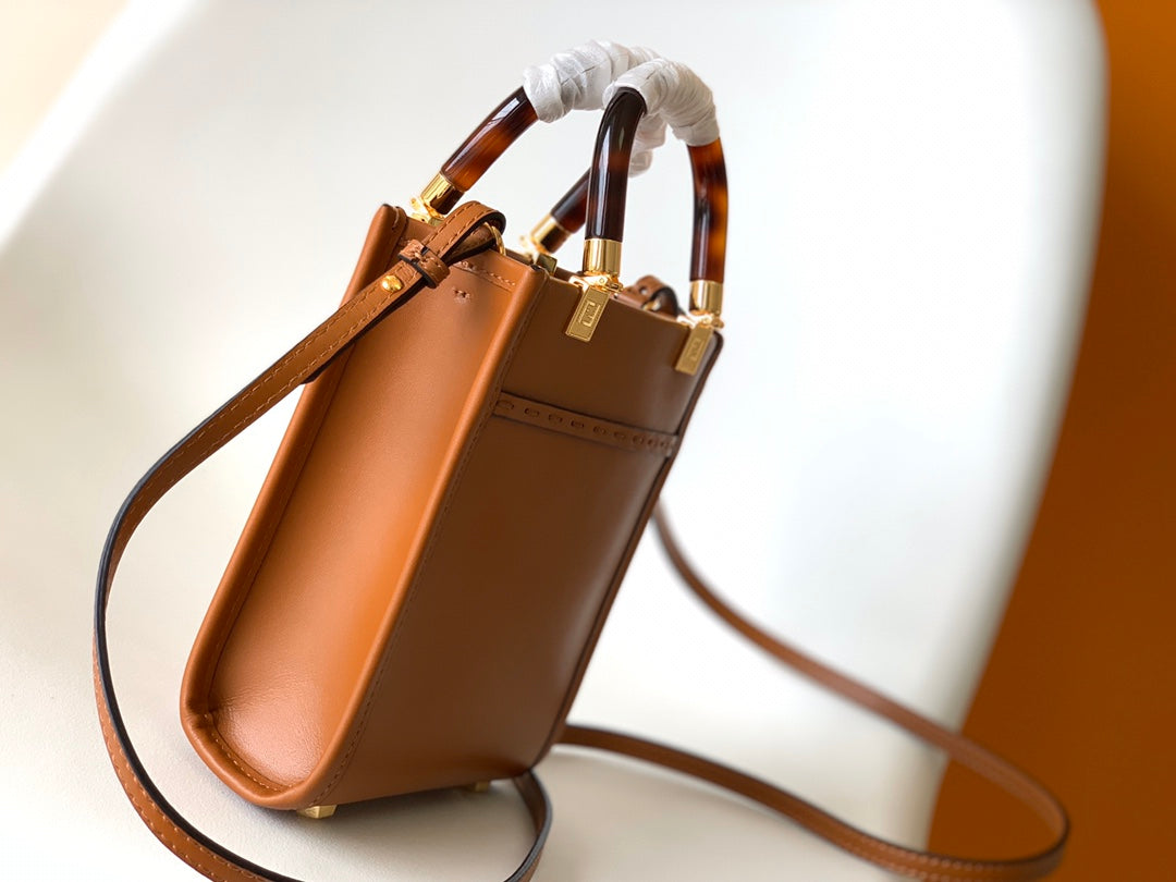 Fend Mini Sunshine Shopper Bag 18 Tan Leather