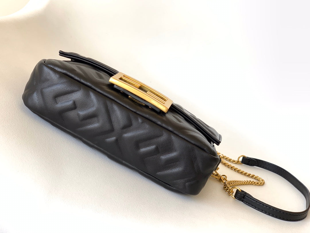 Mini Baguette Bag 20 With FF Motif Black Leather Ghw