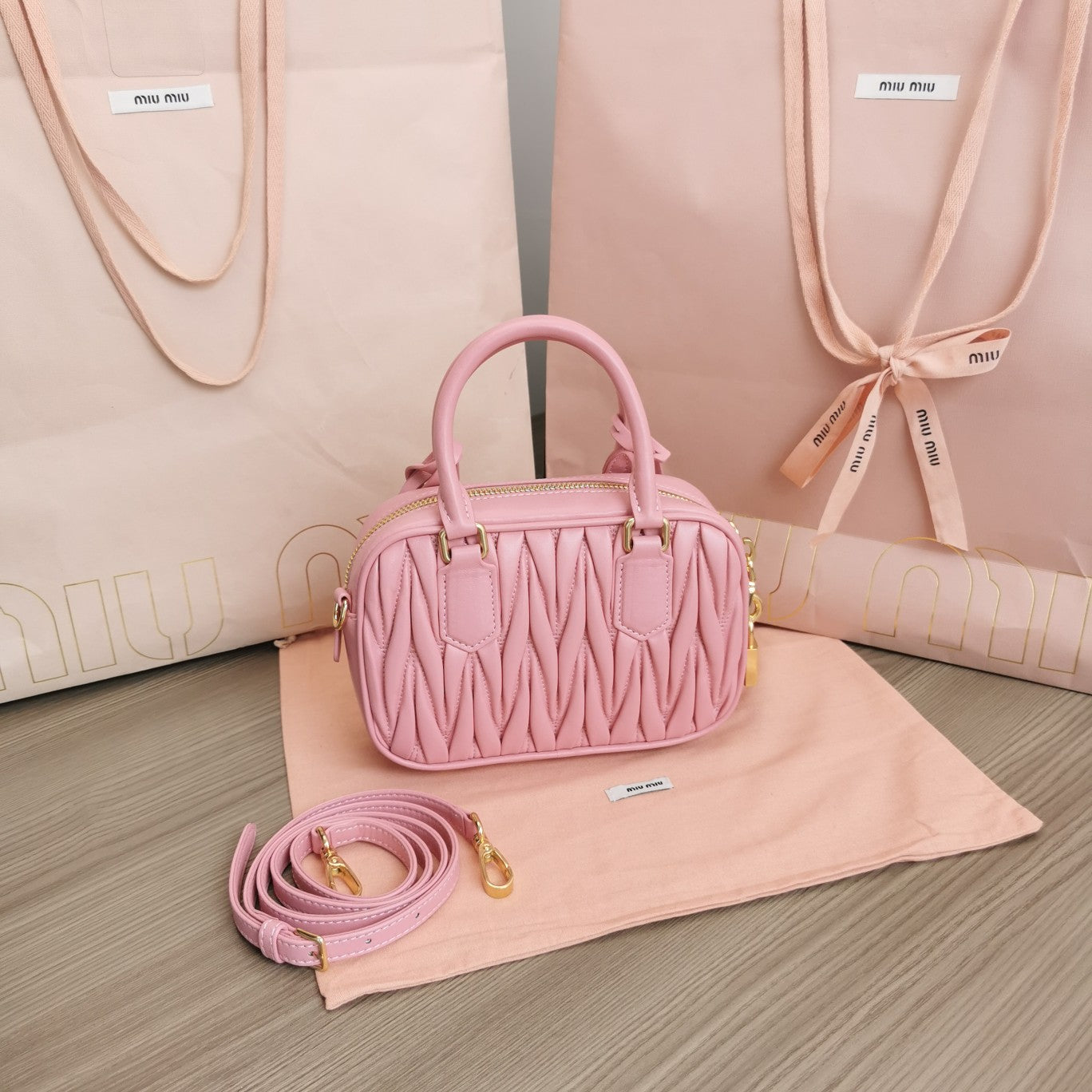 ARCADIE MATELASSÉ NAPPA SMALL BAG 19 IN FLAMINGO PINK LAMBSKIN GOLD HARDWARE