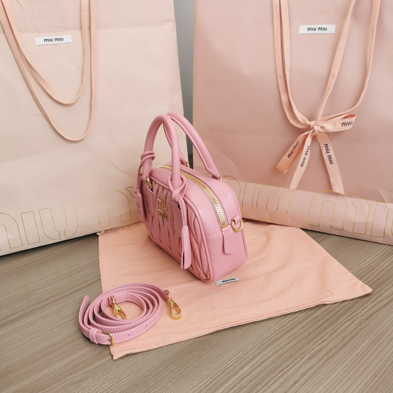 ARCADIE MATELASSÉ NAPPA SMALL BAG 19 IN FLAMINGO PINK LAMBSKIN GOLD HARDWARE