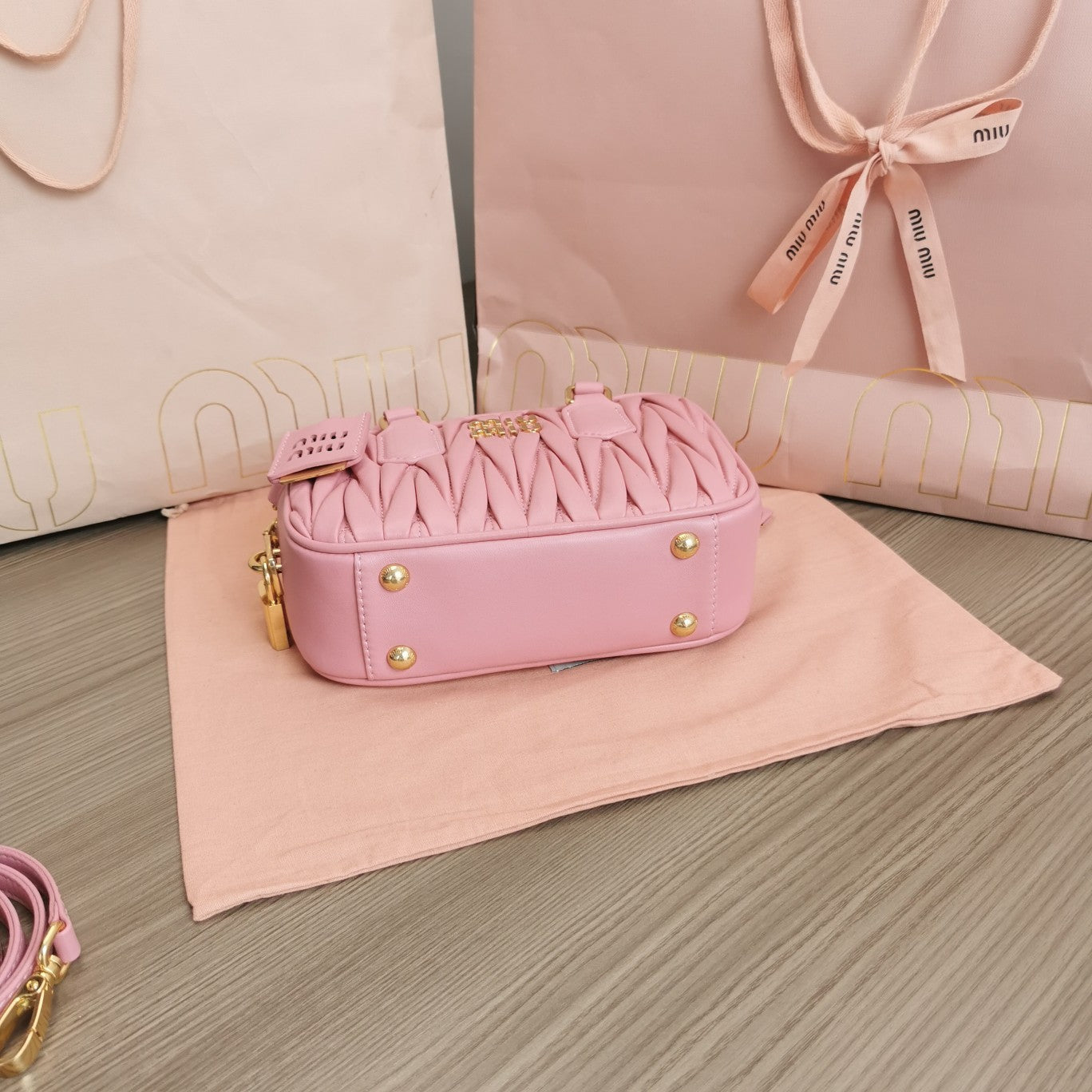 ARCADIE MATELASSÉ NAPPA SMALL BAG 19 IN FLAMINGO PINK LAMBSKIN GOLD HARDWARE