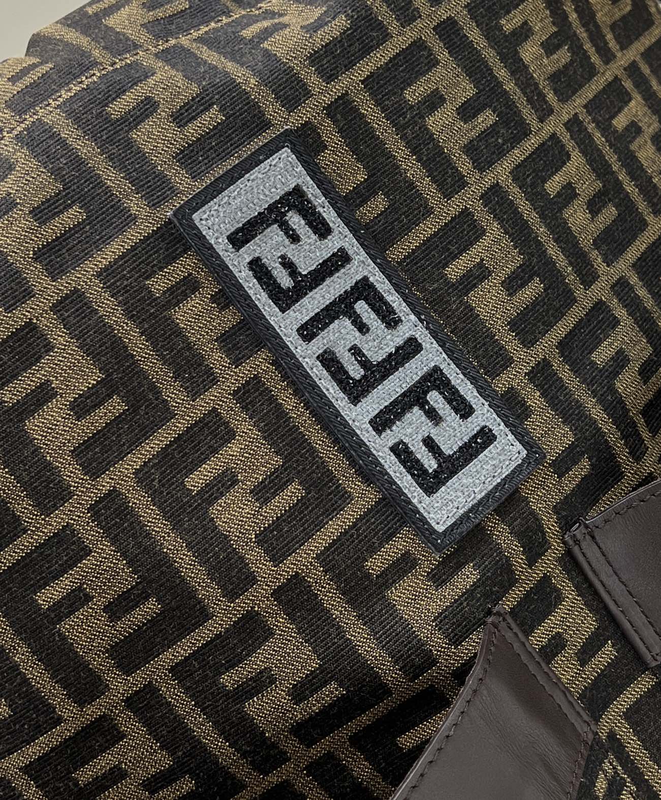 FENDI STRIKE LARGE 46 FF MOCHA BROWN JACQUARD FABRIC BACKPACK