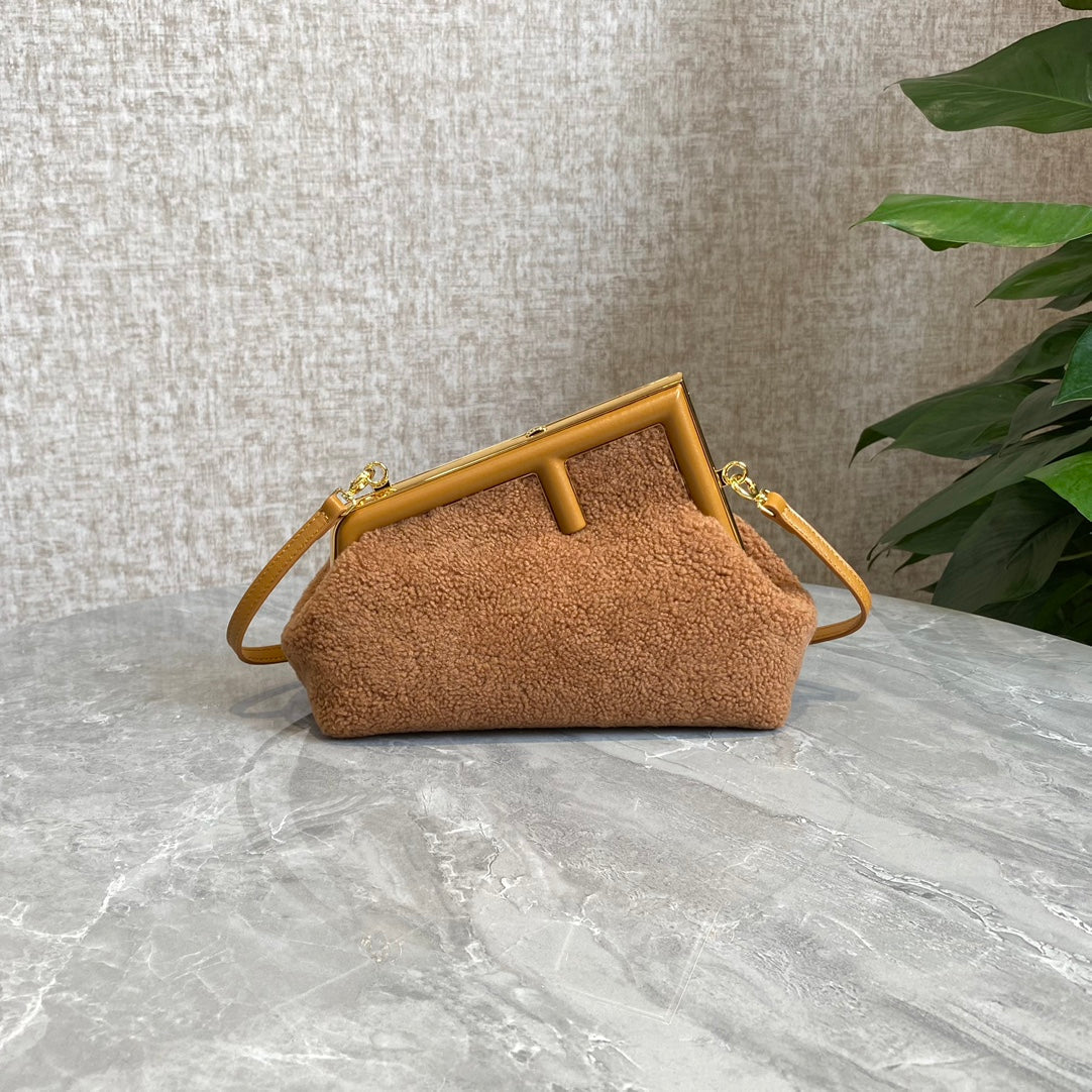 FENDI FIRST MINI 26 BAG IN CIDER BROWN WOOL WITH GOLD HARDWARE