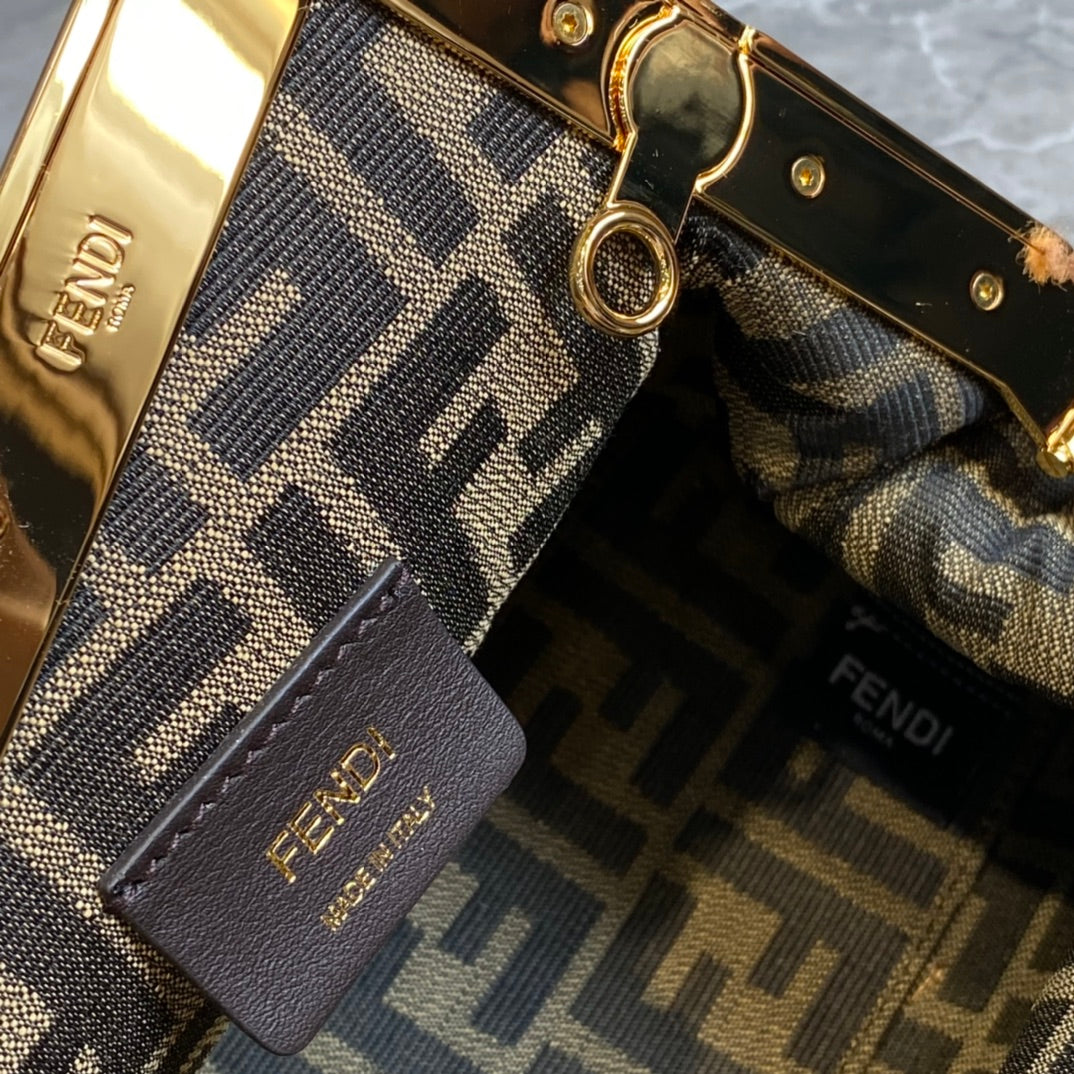 FENDI FIRST MINI 26 BAG IN CIDER BROWN WOOL WITH GOLD HARDWARE