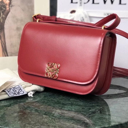 LOE GOYA BAG 18 IN CHERRY RED SILK CALFSKIN