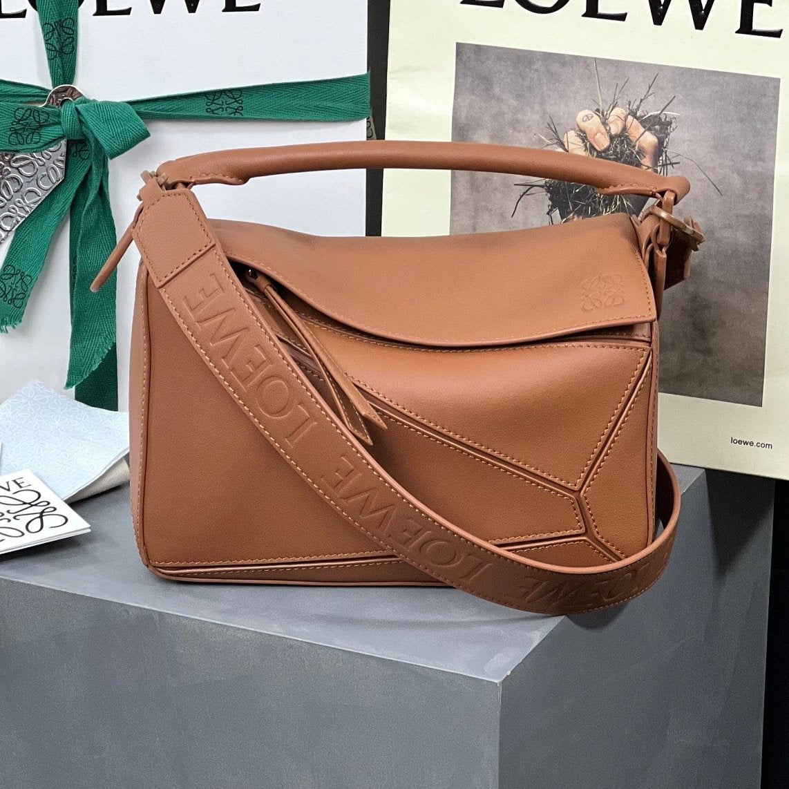 LOE MINI 18 PUZZLE BAG IN TAN SATIN CALFSKIN