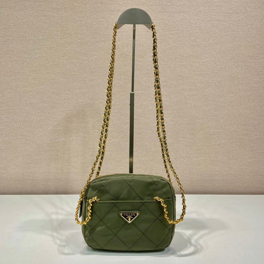 QUILTED HOBO BAG 19 IN PICKLE GREEN HANDMADE NYLON GOLD HARDWARE