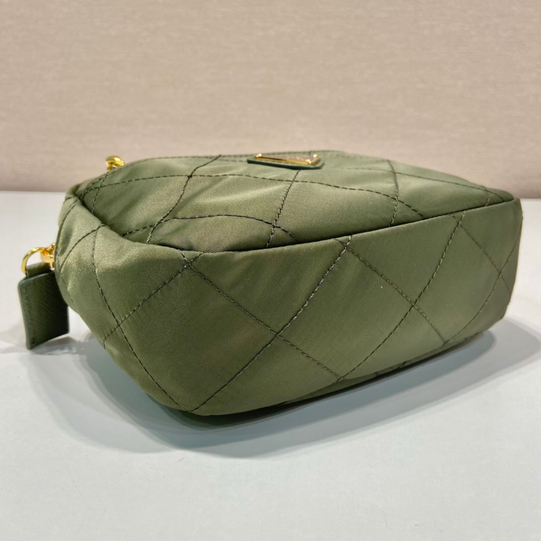 QUILTED HOBO BAG 19 IN PICKLE GREEN HANDMADE NYLON GOLD HARDWARE