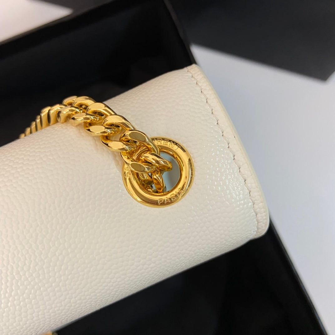 KATE TASSEL 24 WHITE CALFSKIN WITH GOLD LOGO