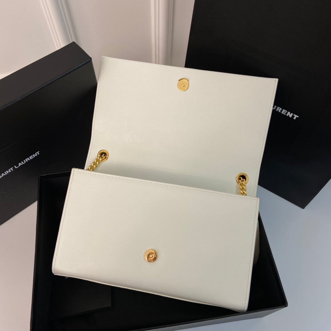 KATE TASSEL 24 WHITE CALFSKIN WITH GOLD LOGO