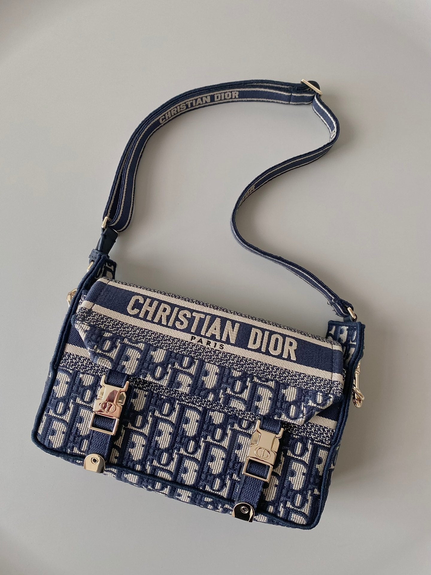 SMALL DIORCAMP BAG 23 OBLIQUE BLUE EMBROIDERY