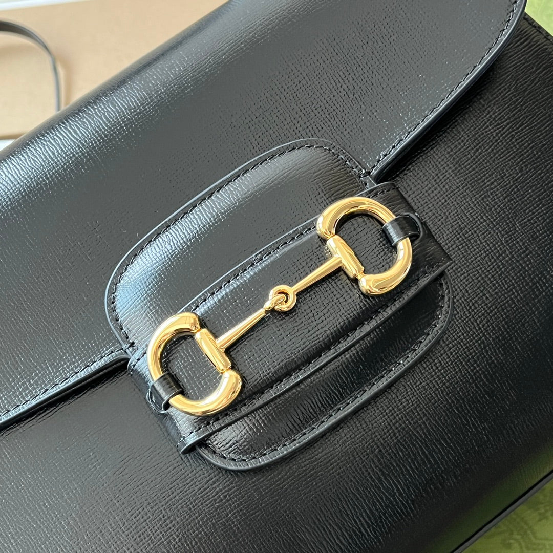 HORSEBIT 1955 MEDIUM TOP HANDLE BAG 29 IN BLACK CALFSKIN GOLD HARDWARE