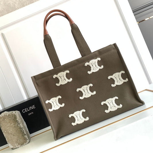 DARK BROWN 41 CANVAS TOTE LOGO LETTER