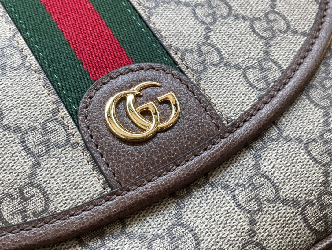 GG OPHIDIA SMALL 23 BAG IN BEIGE AND EBONY SUPREME CANVAS