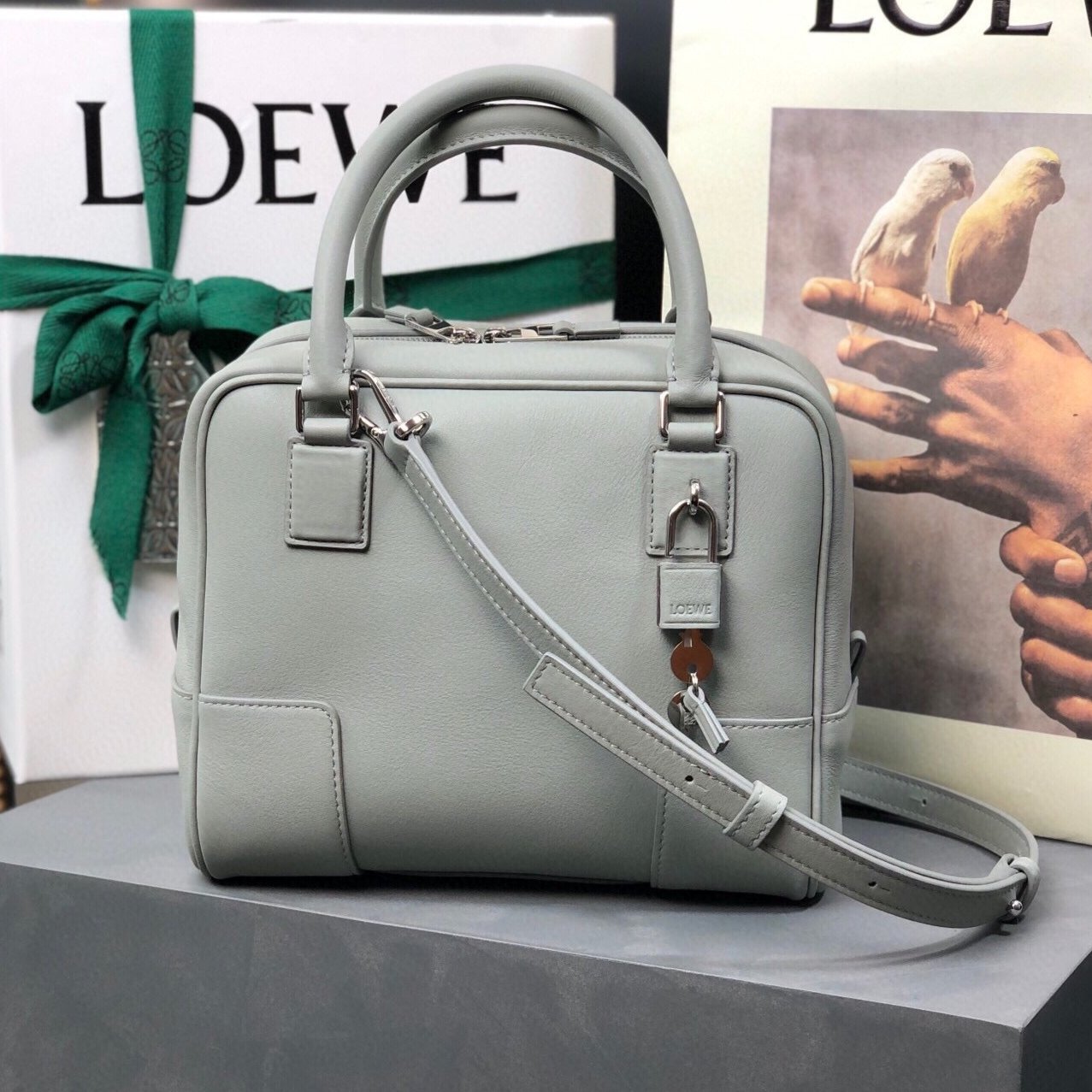 LOE AMAZONA 19 BAG IN LIGHT GREY NAPPA CALFSKIN