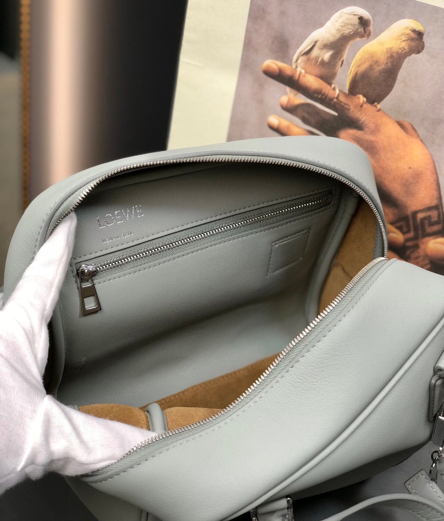 LOE AMAZONA 19 BAG IN LIGHT GREY NAPPA CALFSKIN