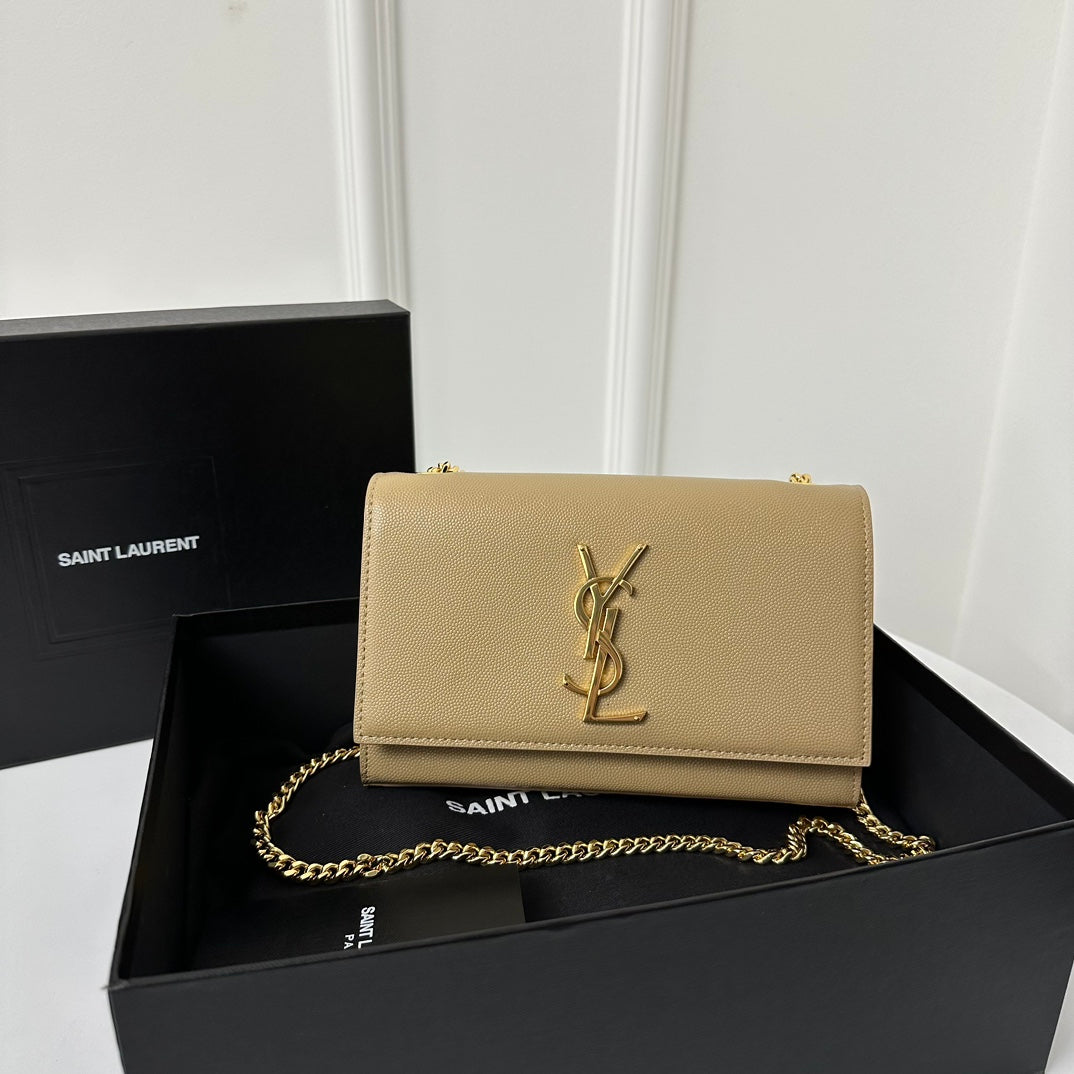 KATE 20 SMALL IN CALFSKIN BEIGE CREAM WITH GOLD LOGO