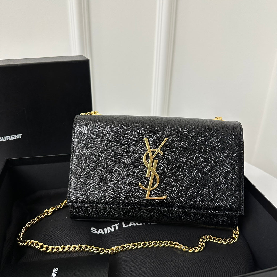 KATE 20 SMALL IN CALFSKIN BLACK WITH GOLD LOGO