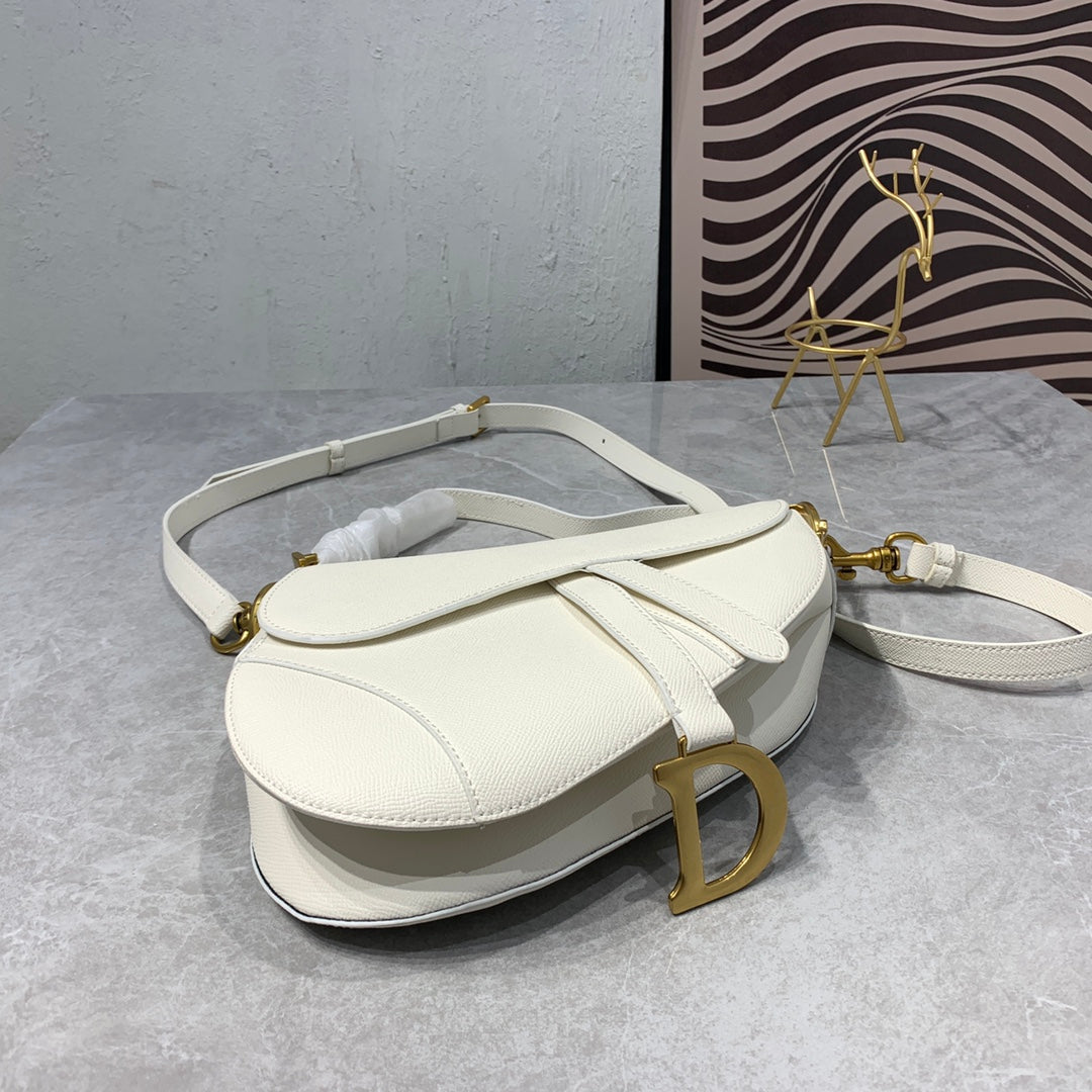 CD Saddle Bag Strap Warm Taupe Grained White Calfskin