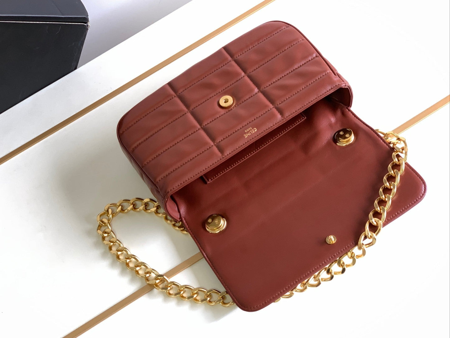 MONOCHROME 24 QUILTED CHERRY RED LAMBSKIN CHAIN SHOUDER BAG