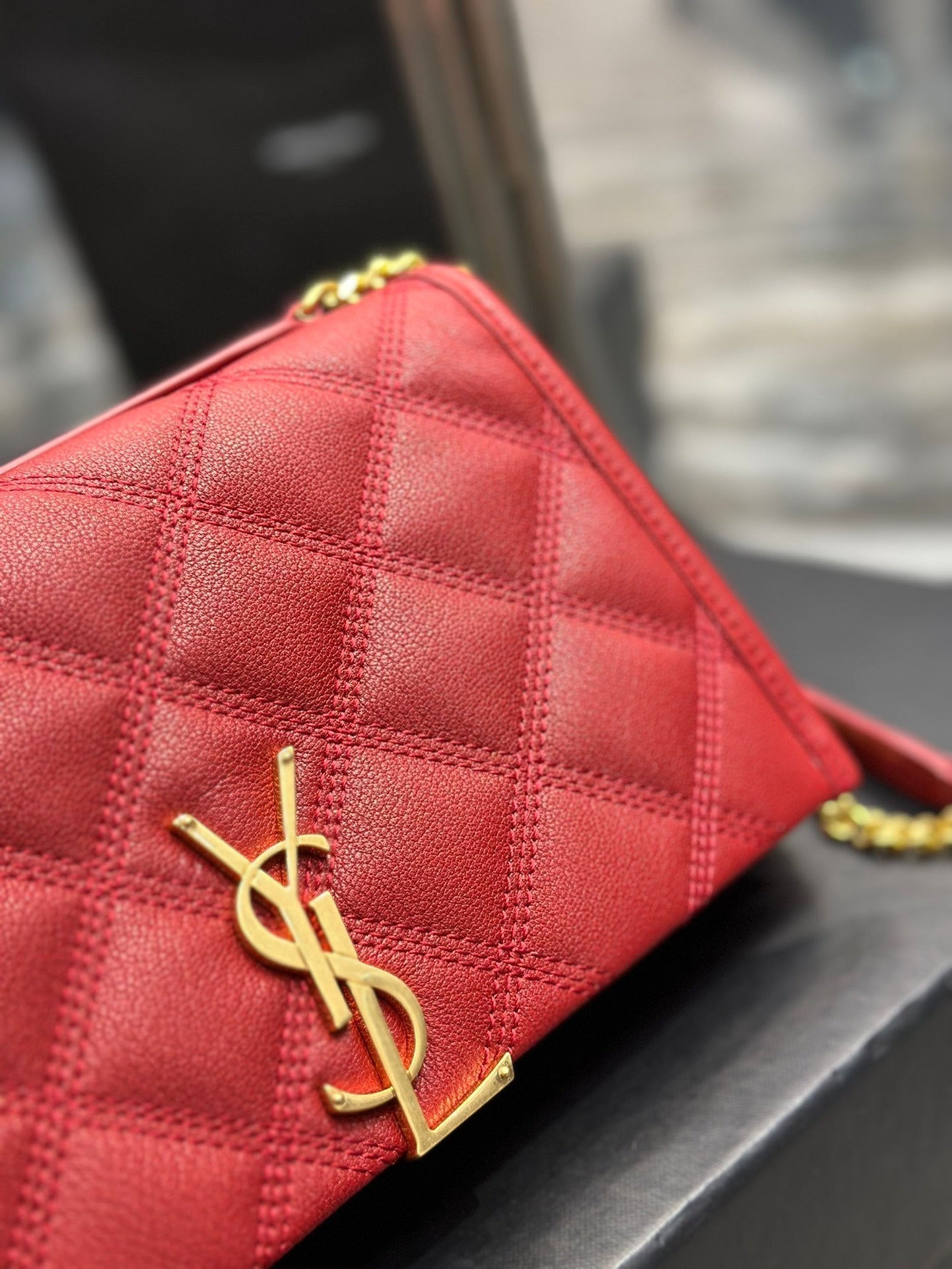 BECKY 22.5 QUILTED RED LAMBSKIN GOLD HARDWARE