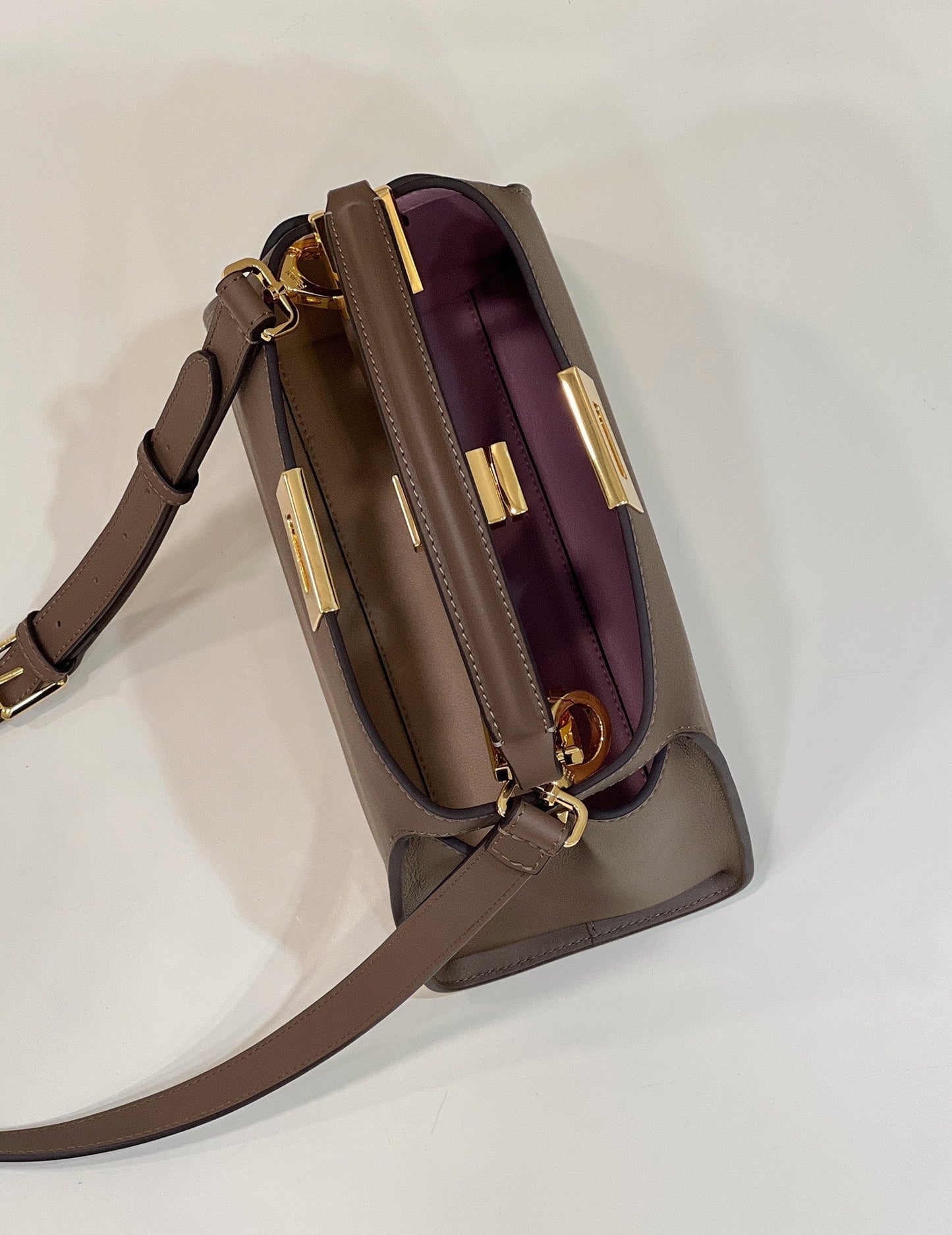 FENDI PEEKABOO 27 IN MOCHA BROWN CALFSKIN WITH GOLD HARDWARE