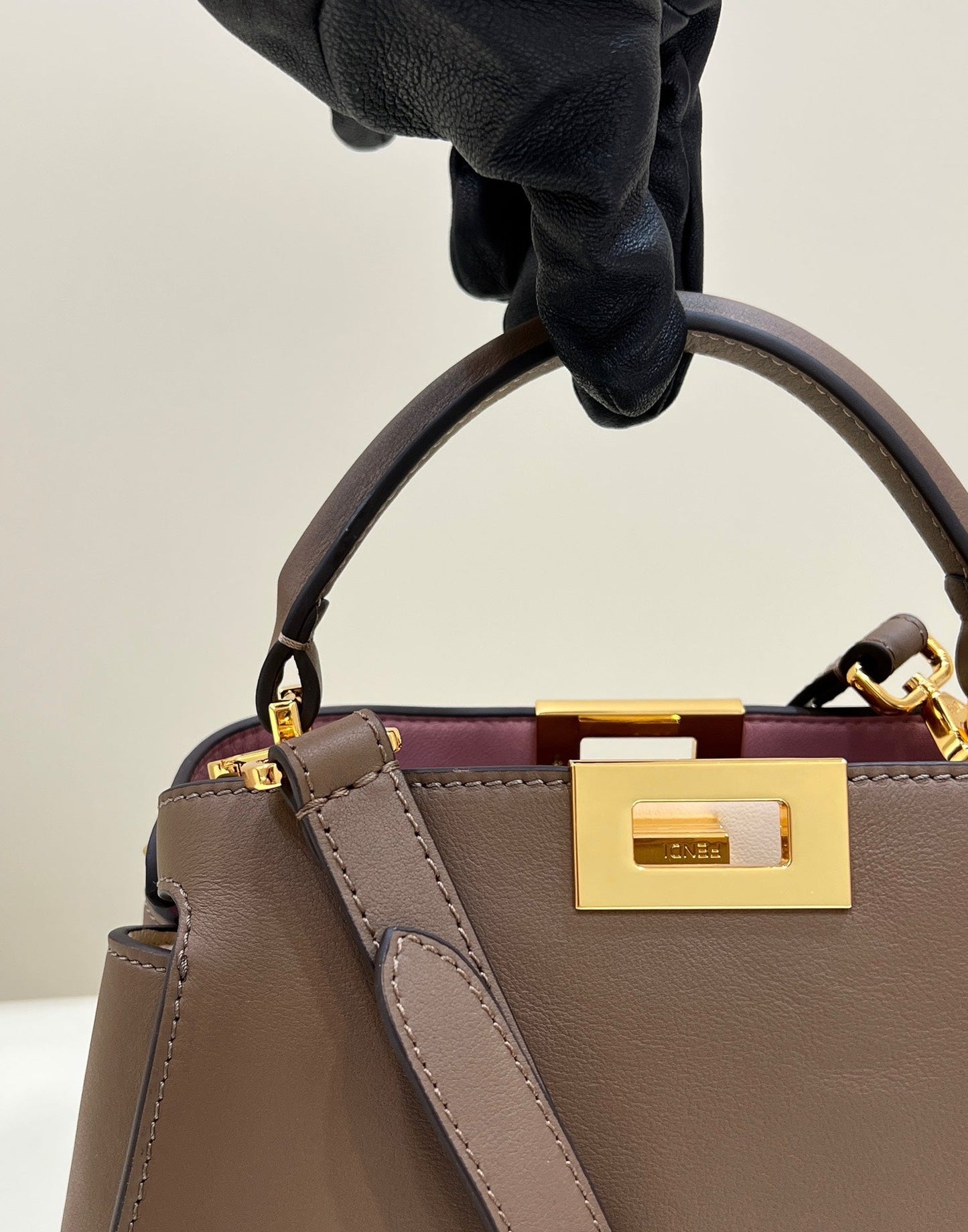 FENDI PEEKABOO 27 IN MOCHA BROWN CALFSKIN WITH GOLD HARDWARE