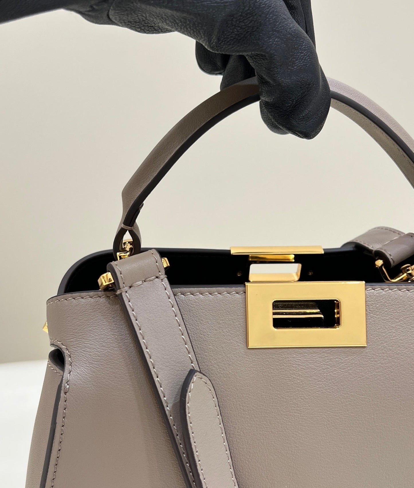 FENDI PEEKABOO 27 IN CAMEL BROWN CALFSKIN WITH GOLD HARDWARE