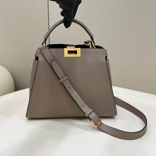 FENDI PEEKABOO 27 IN CAMEL BROWN CALFSKIN WITH GOLD HARDWARE