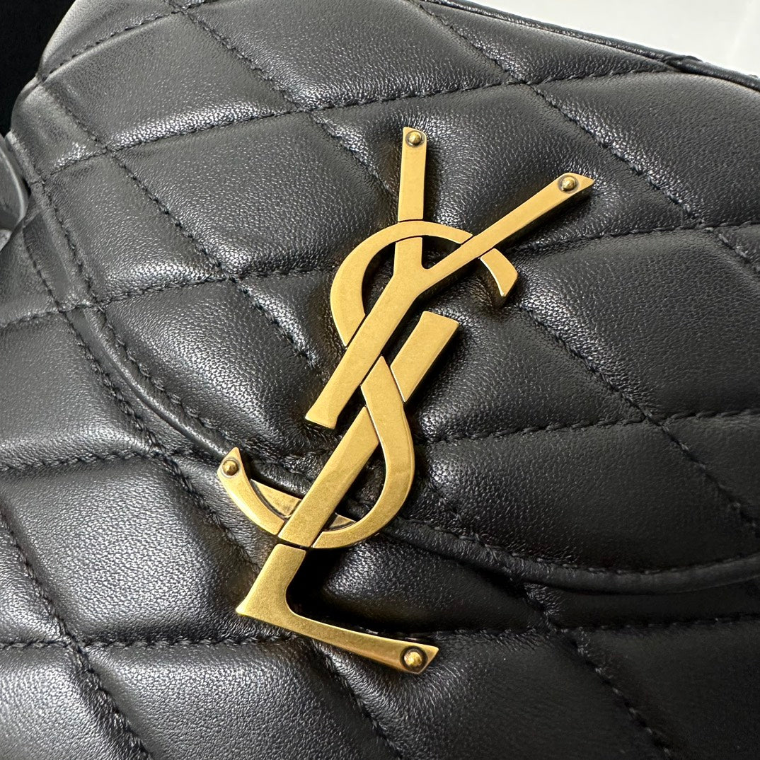 JUNE 19 BLACK QUILTED LAMBSKIN WITH GOLD LOGO BOX BAG